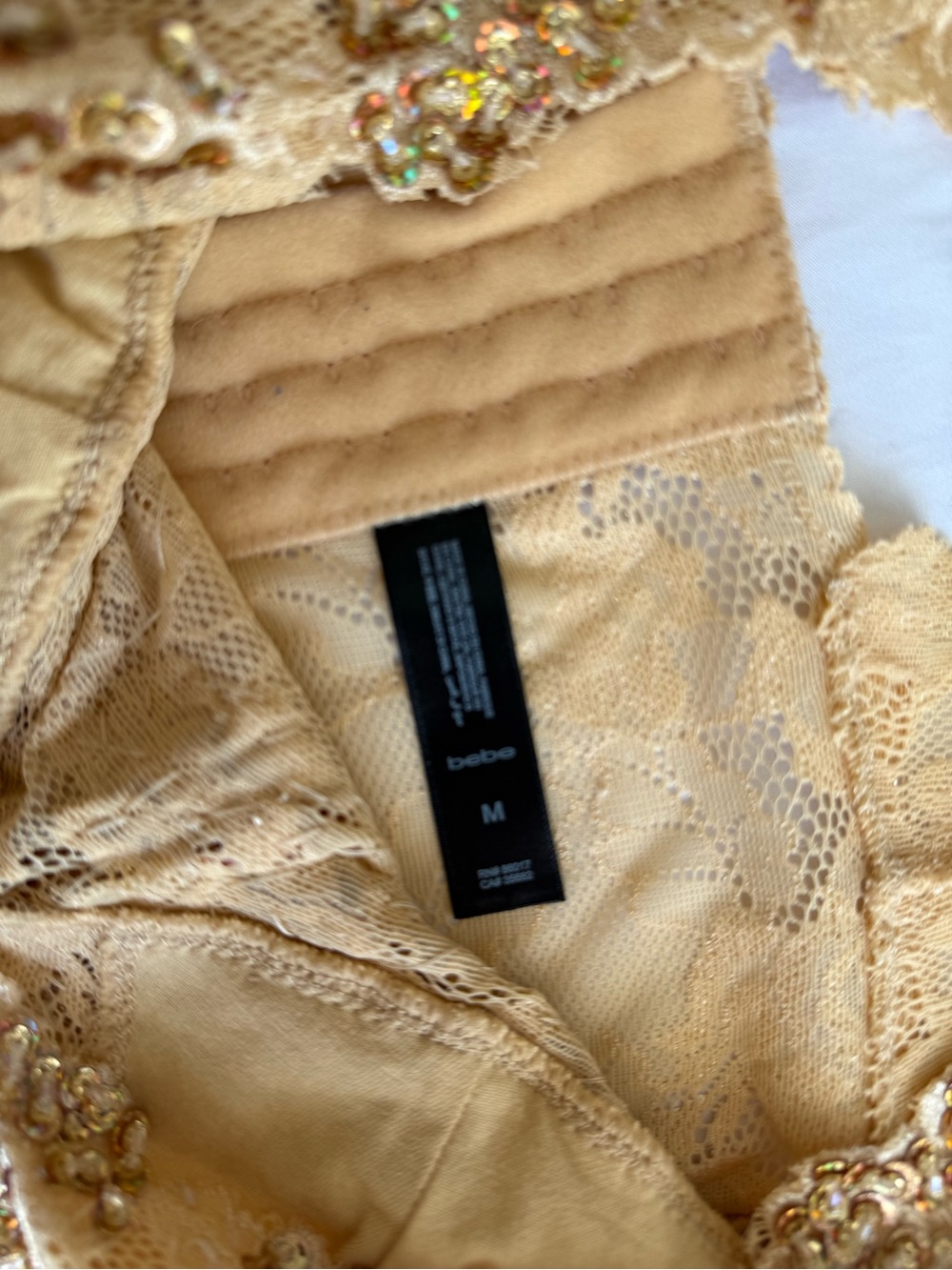 bebe Champagne Lace Beaded Crop Top - Picture 2 of 3